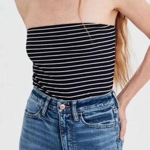 Black and White Striped American Eagle Crop Top